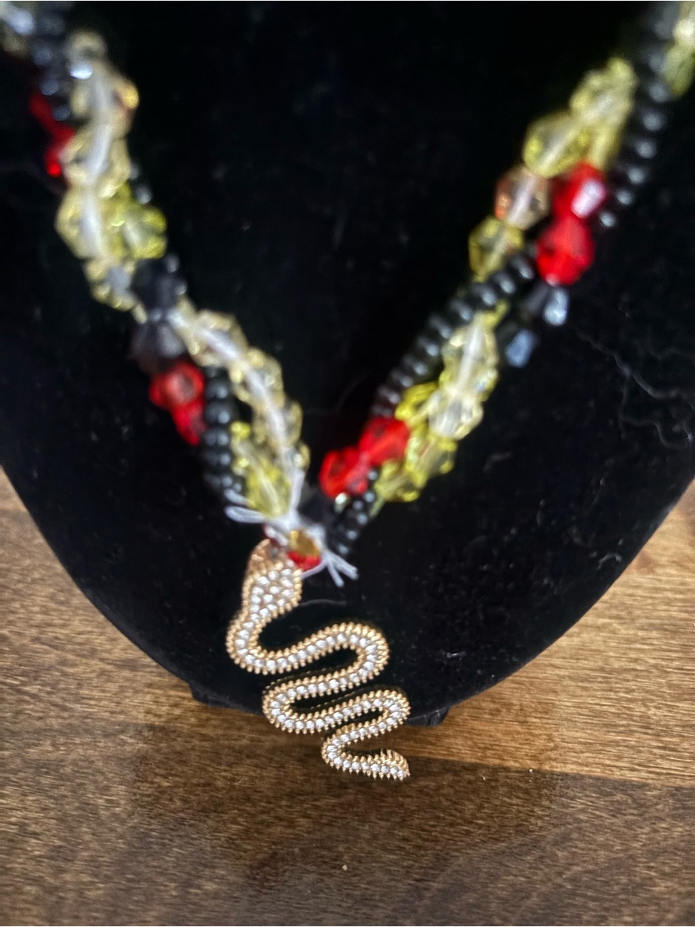 Gold Snake Pendant Multicolor Beaded Necklace